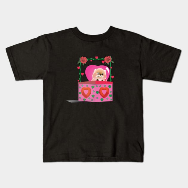 Puppy Pomeranian Valentine Kids T-Shirt by Kanom-Tom